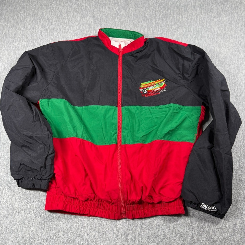 DeLong Jacket Mens M Black Colorblock Racing Full Zip‎ Outerwear Casual Bomber
